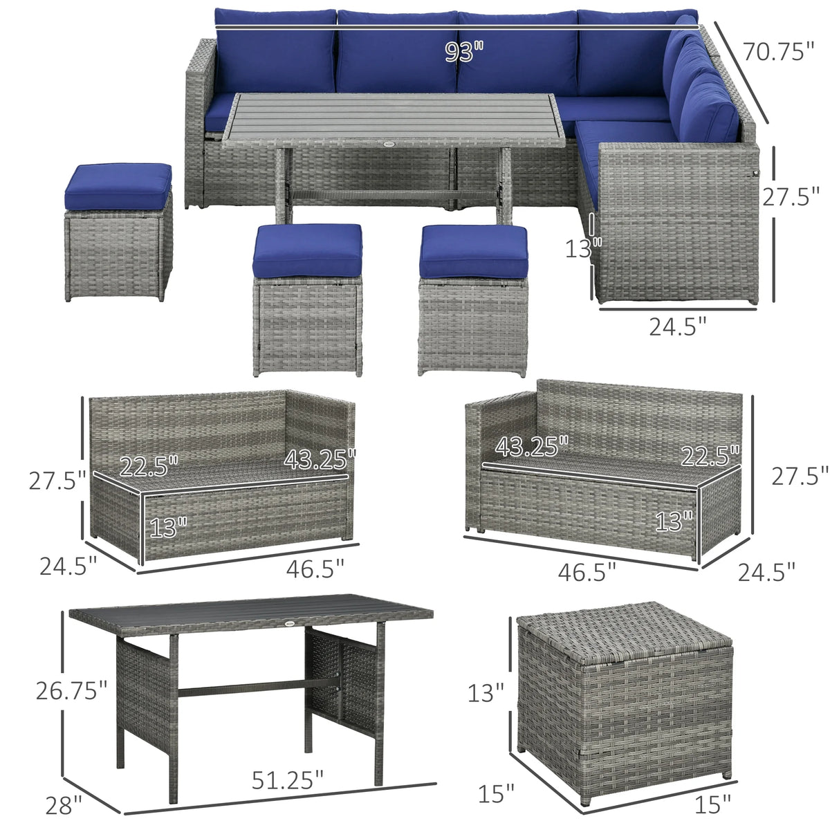 Wicker Sectional Sofa with Loveseats & Chairs H92906