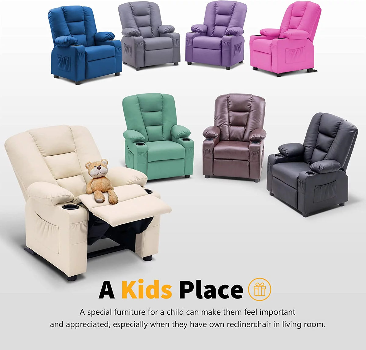 Faux Leather Recliner Chair with Cup Holders N49783