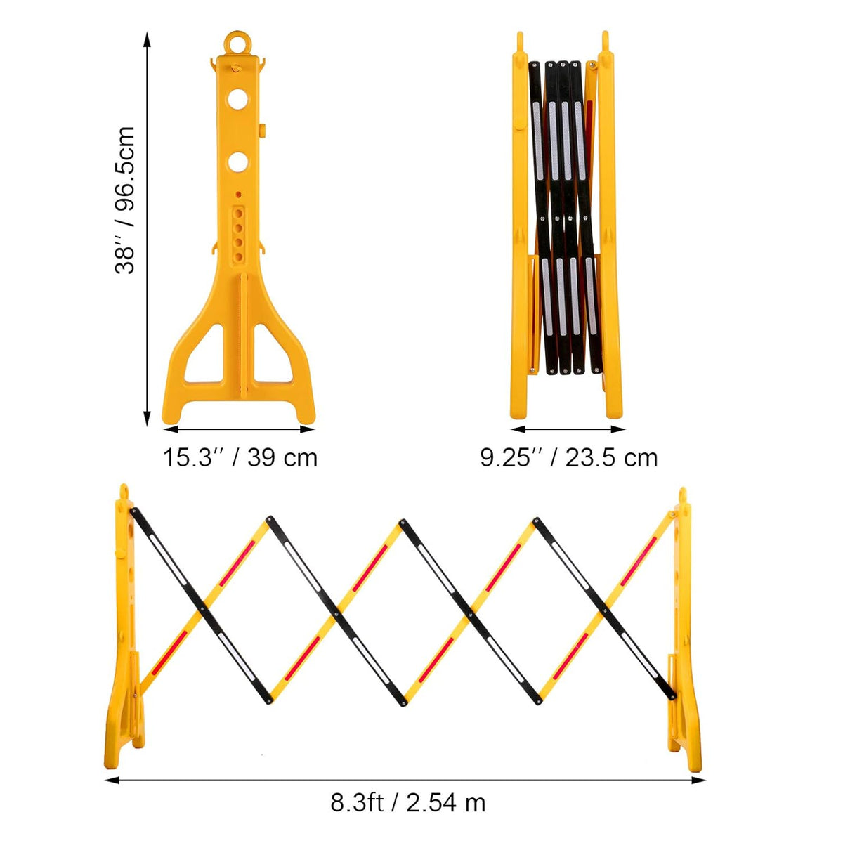 Expandable Mobile Plastic Safety Barricade 8.3ft Width 38” Height with Reflectors with 1 Chain L209976