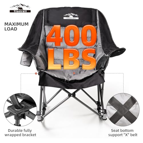Oversized Padded Camping Chair with Cup Holder, Black & Gray I85485