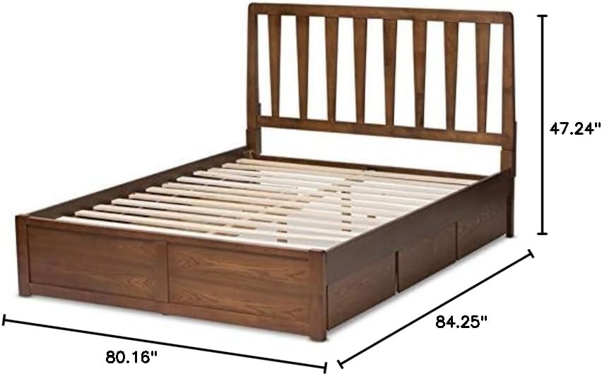 King Spindle Storage Platform Bed in Walnut Q509610