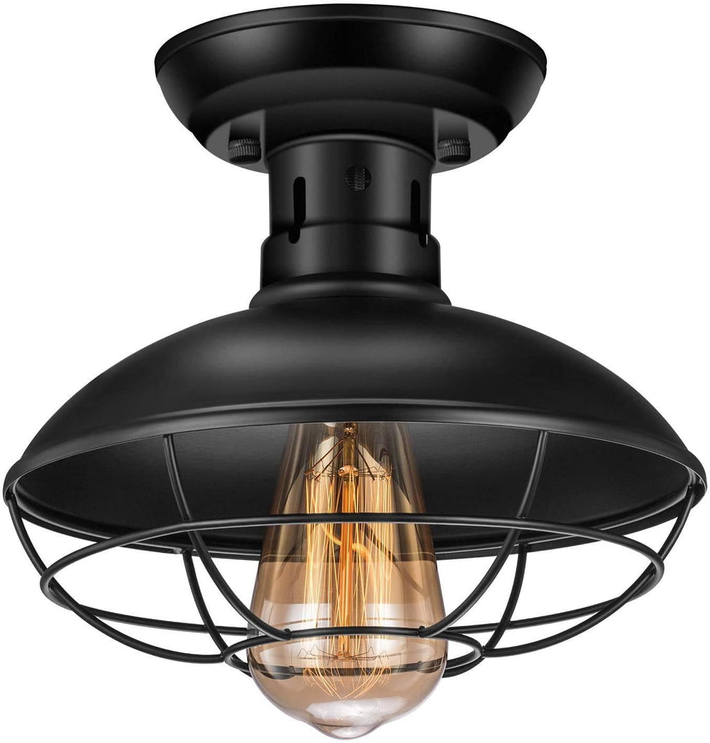 Black Metal Cage Flush Mount Ceiling Light Fixture 1 Pack G7750