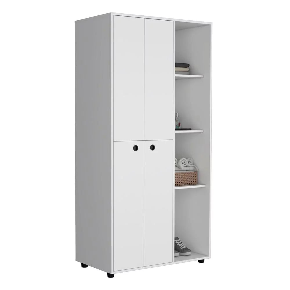 White 2-Door Armoire with Drawer and 4 Open Shelves V987