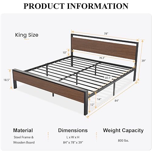 14 Inch Full Size Metal Platform Bed Frame with Wooden Headboard and Footboard B888889