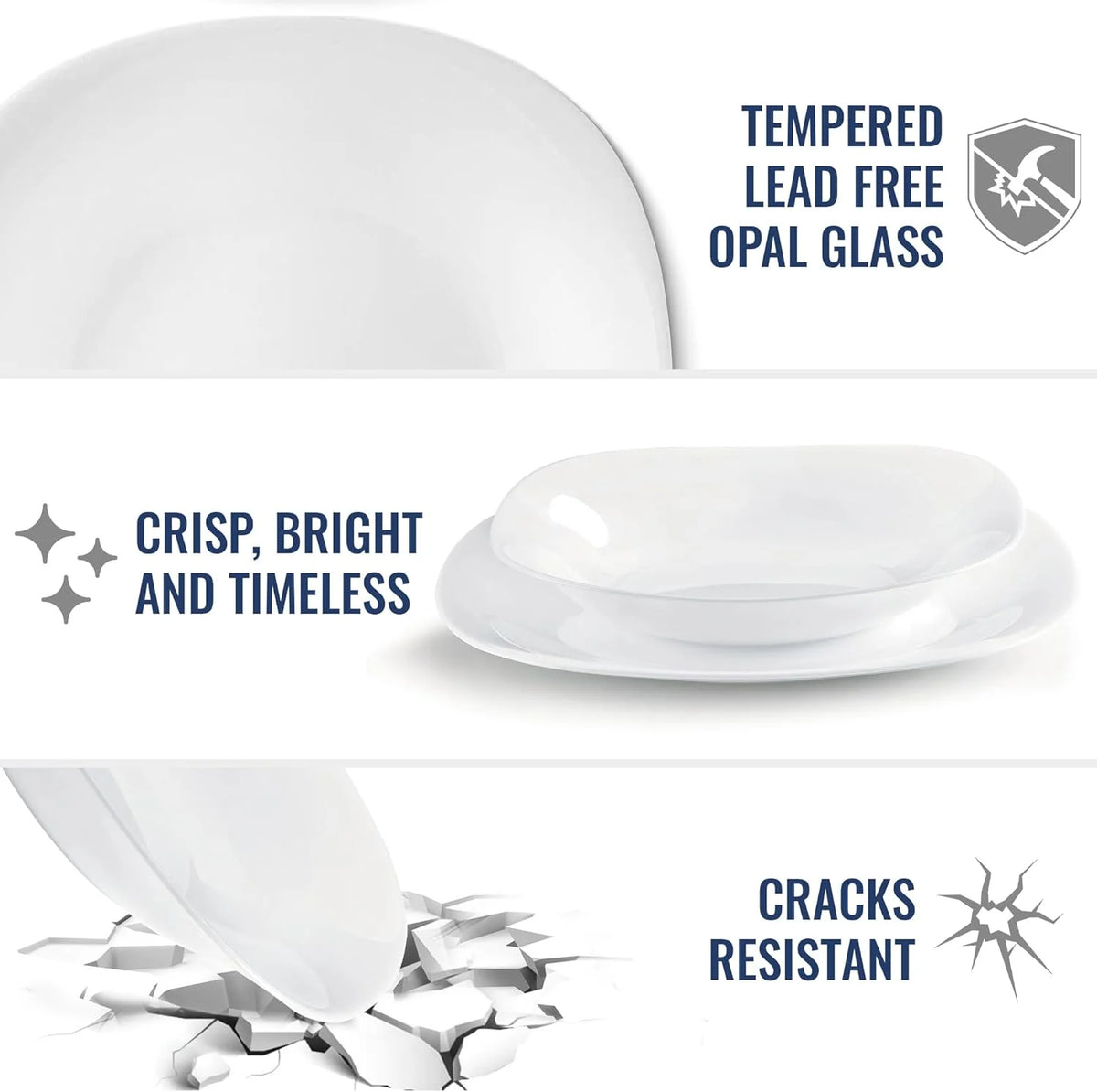 Set of 6 Tempered Opal Glass Dinner Plates G44982