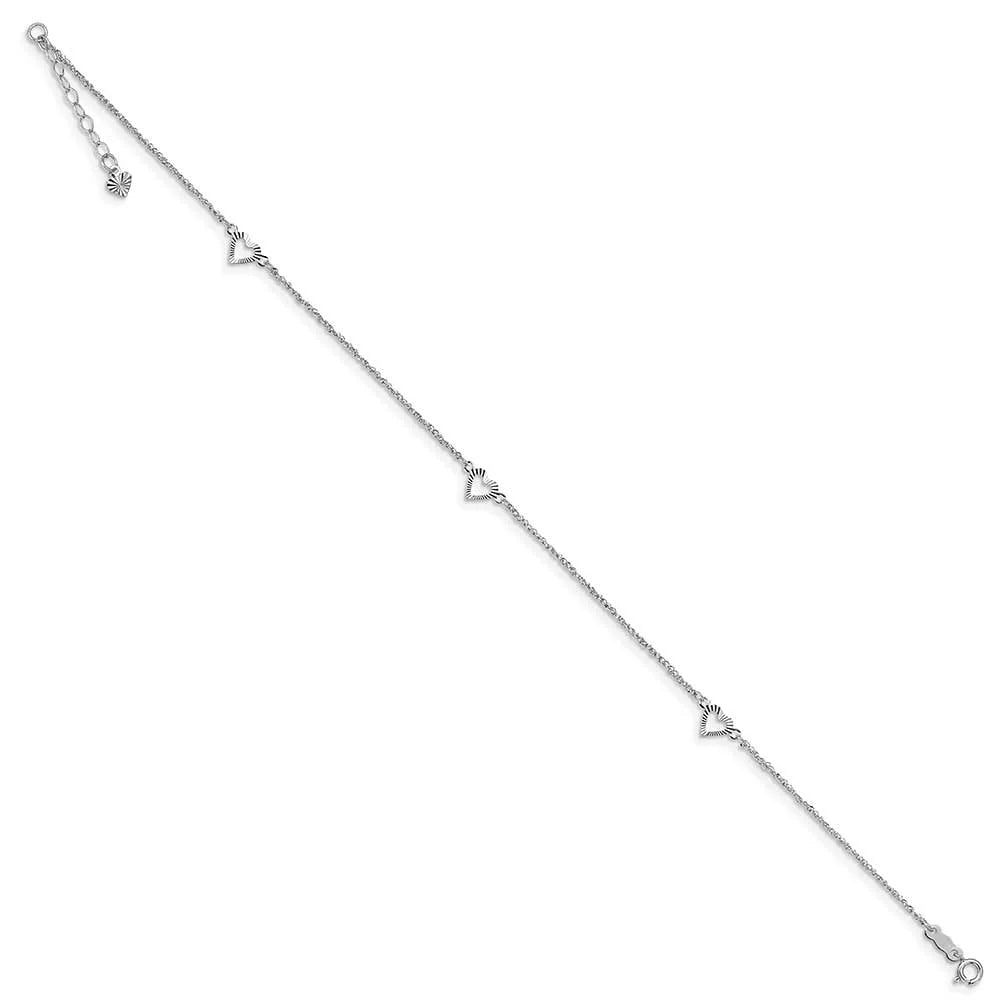 14 Karat White Gold Diamond-cut Hearts Anklet Y6247