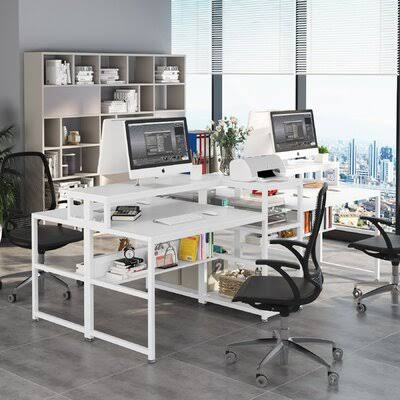 94.5 inch Extra Long Double Computer Desk with Storage Shelf and Printer Shelf U6156