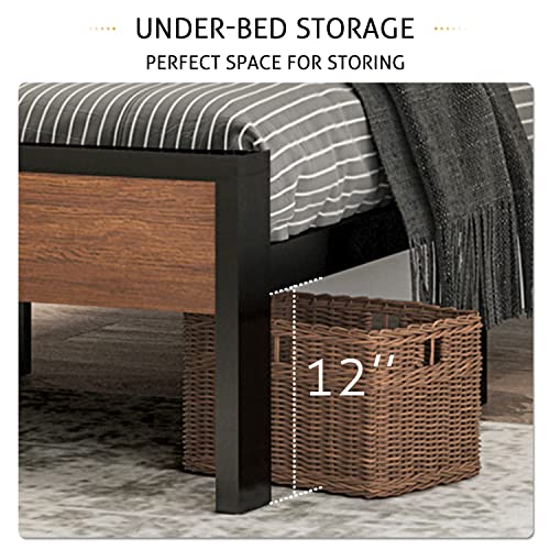 14 Inch Full Size Metal Platform Bed Frame with Wooden Headboard and Footboard B888889