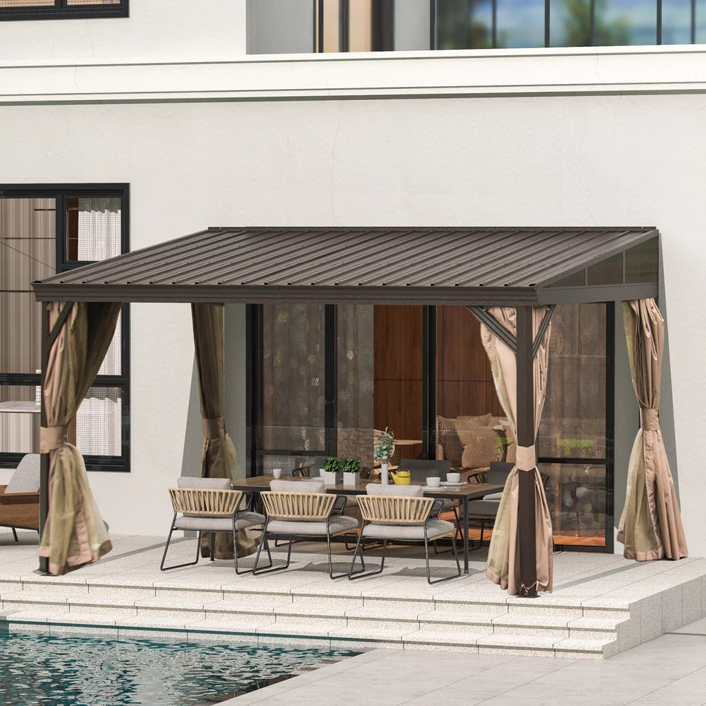 10x12FT Hardtop Wall Mounted Gazebo with Curtains and Netting I2113