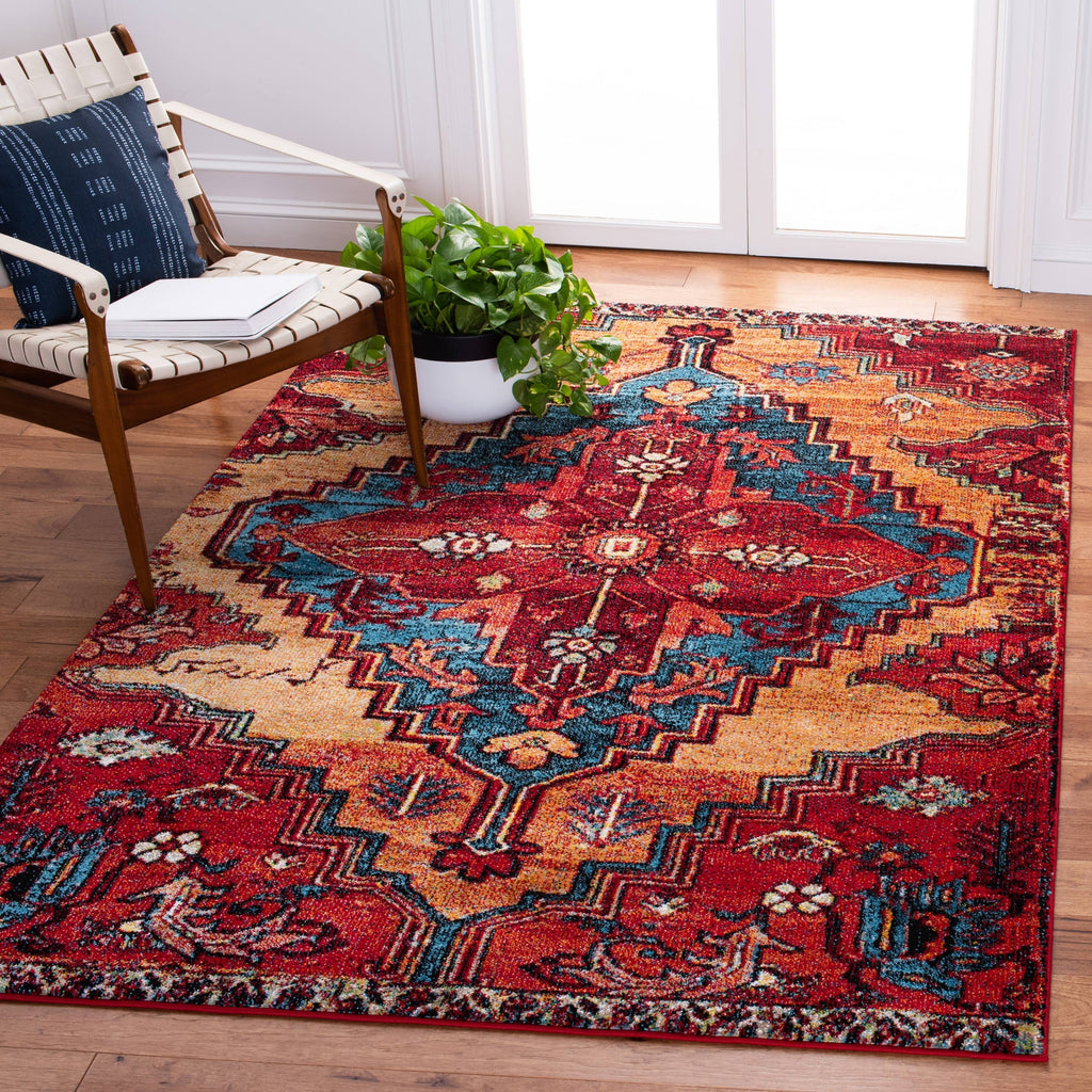 Red / Blue Vintage Rug V620936
