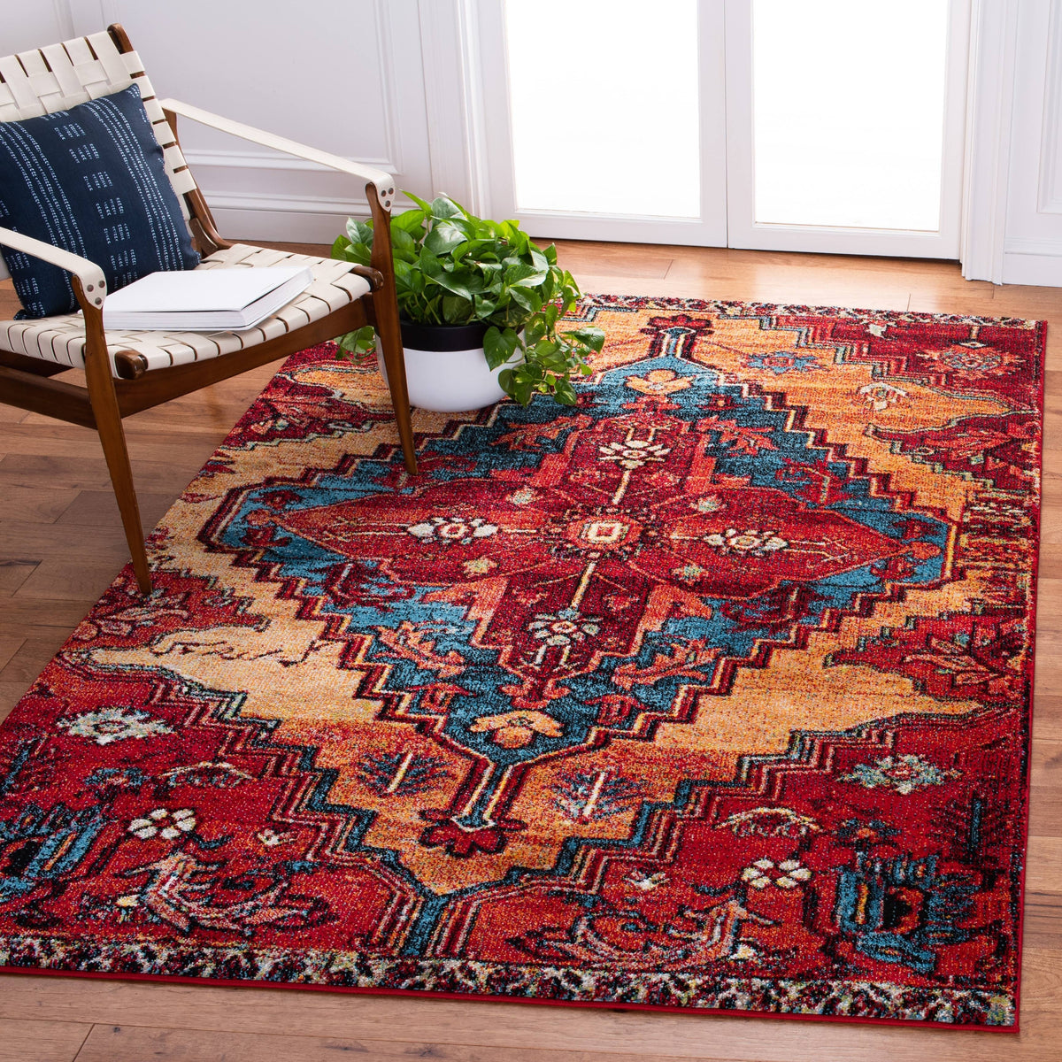 Red / Blue Vintage Rug V620936