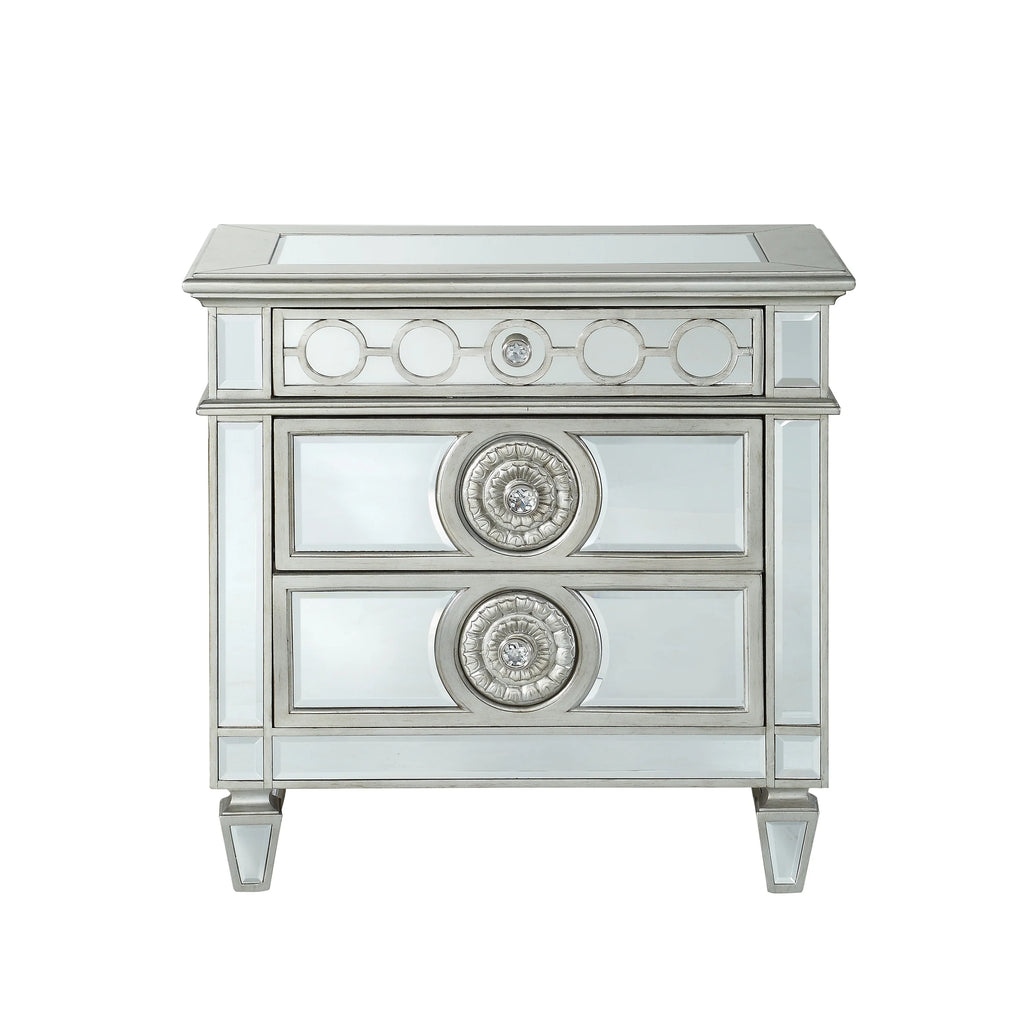 Mirrored Wood 2 Drawer Nightstand Y329