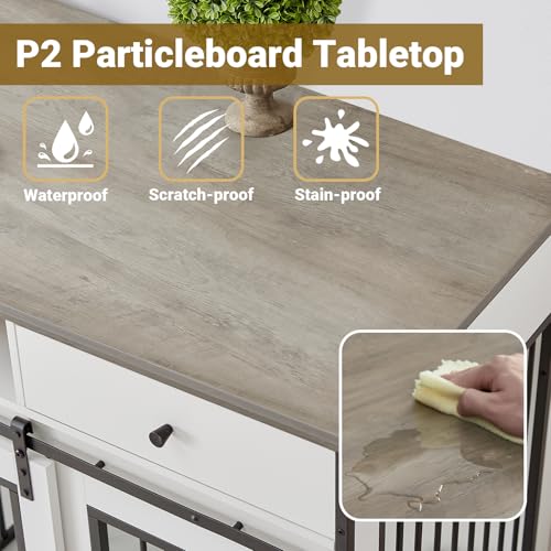 75'' Double Dog Crate Furniture with Double Door Grey P8357