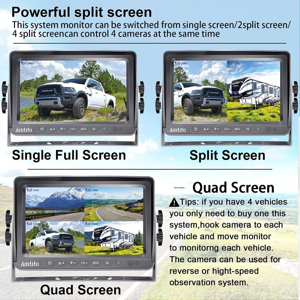 Wireless 4 Rear View Cameras with 7" Monitor for RVs C631
