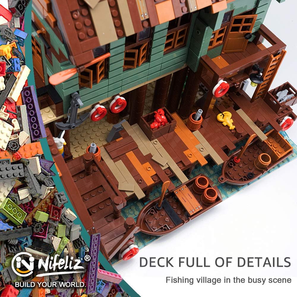 Fishing Village Captain's Wharf MOC Building Blocks Kit, 2745 Pcs H7298