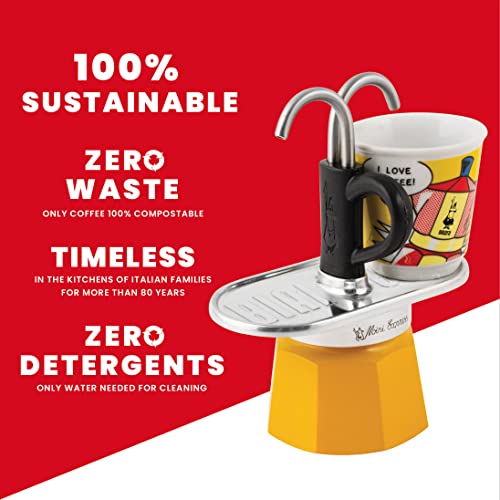 Yellow Aluminium Moka Set includes Coffee Maker 2-Cup (2.8 Oz) + 2 shot glasses B18798