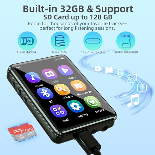 Black 32GB Bluetooth MP3 Player with Touch Screen E558