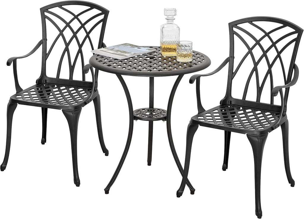3 Piece Cast Aluminum Black Patio Bistro Table Set Y365589