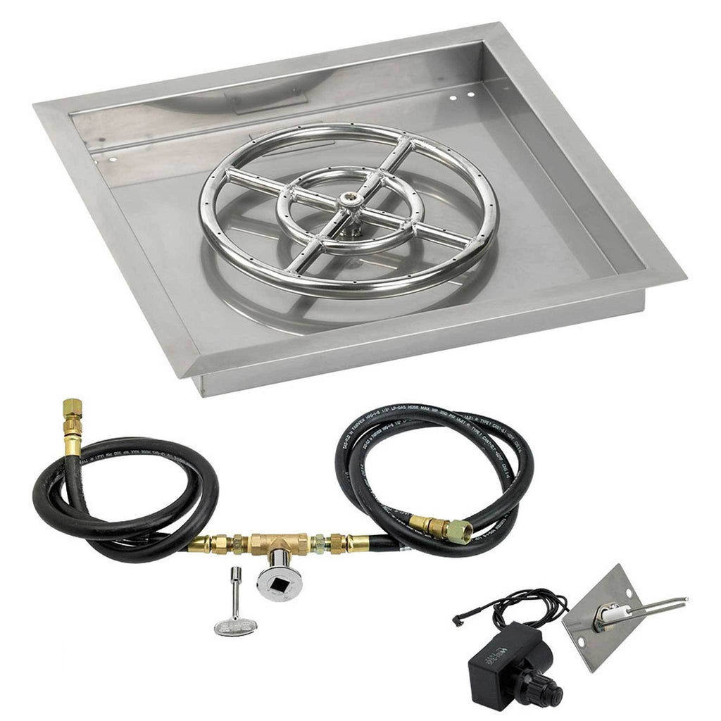 18x22 Square Stainless Steel Drop-In Pan with Match Light Kit Propane Fire Pit Ring P26280