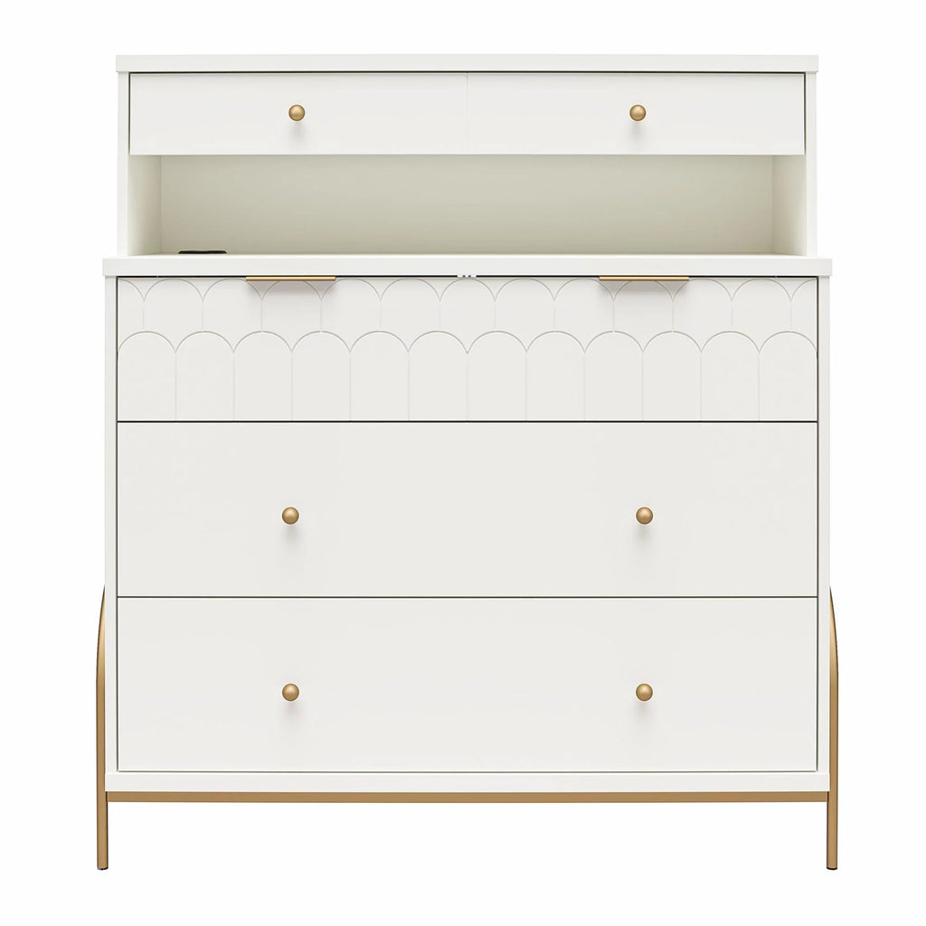White 4 Drawer Dresser with Hutch P658352