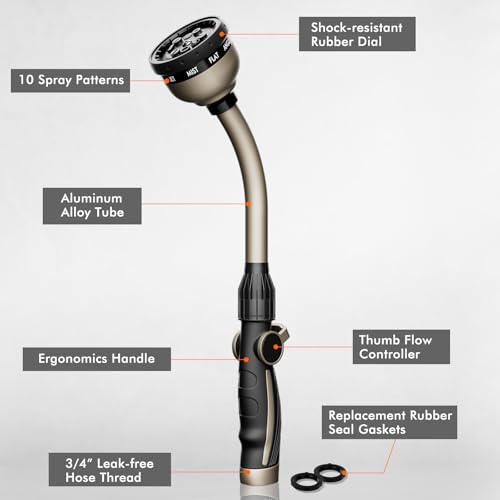 Heavy Duty Metal Garden Hose Wand with 10 Spray Patterns K3062