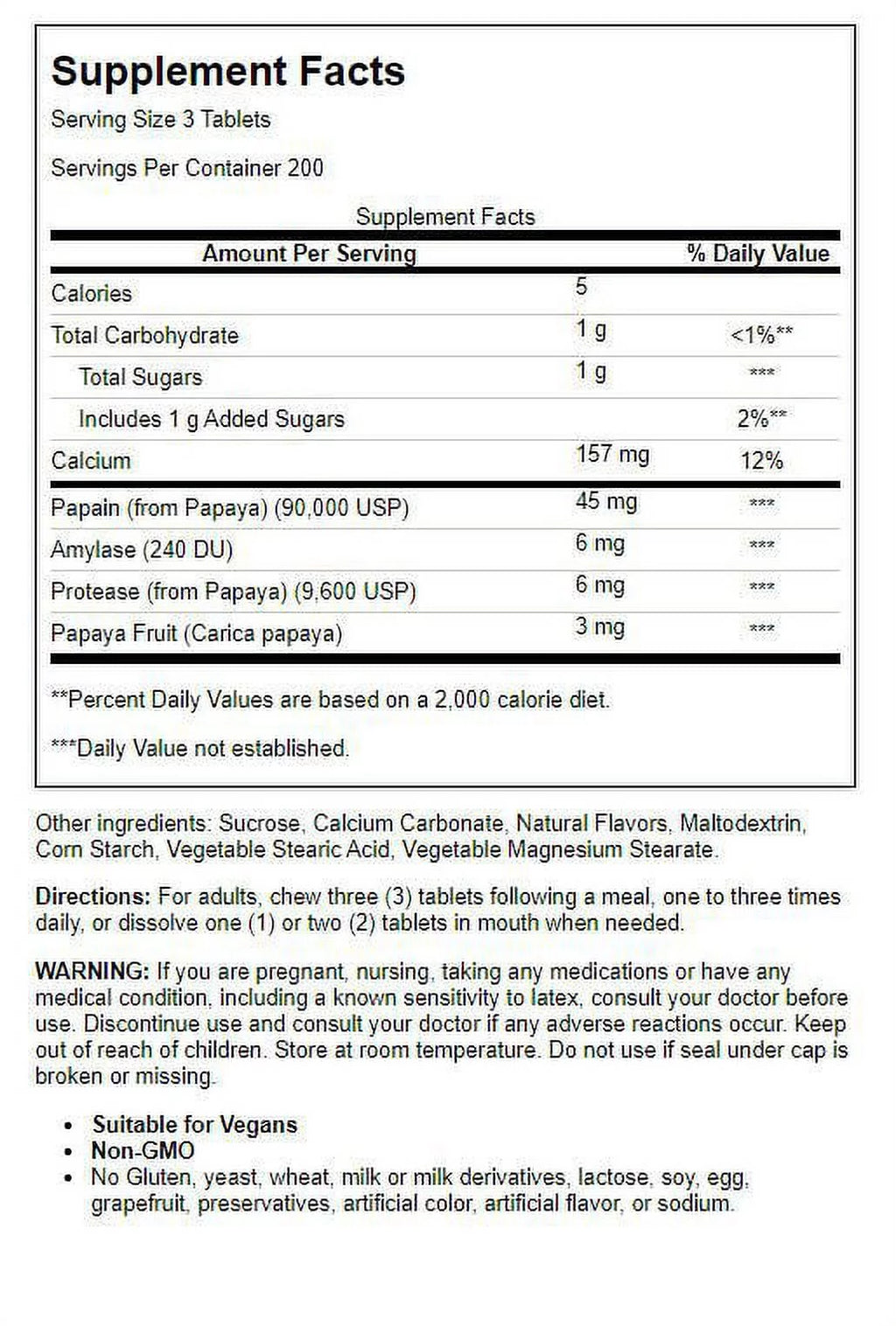 Chewable Papaya Enzyme 600 Ct U8233