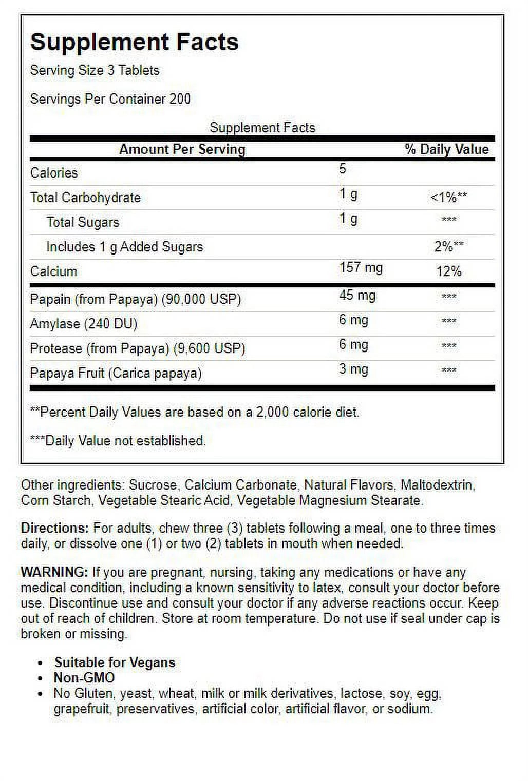Chewable Papaya Enzyme 600 Ct U8233