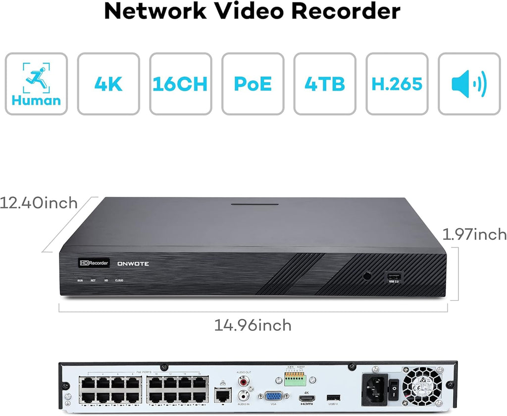 4K Security Camera System 16 Channel, 8 PoE IP Cameras, 16CH NVR 4TB HDD I70880
