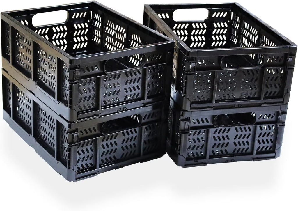 4-Pack Plastic Foldable Storage Crates, 20L, Black S521962