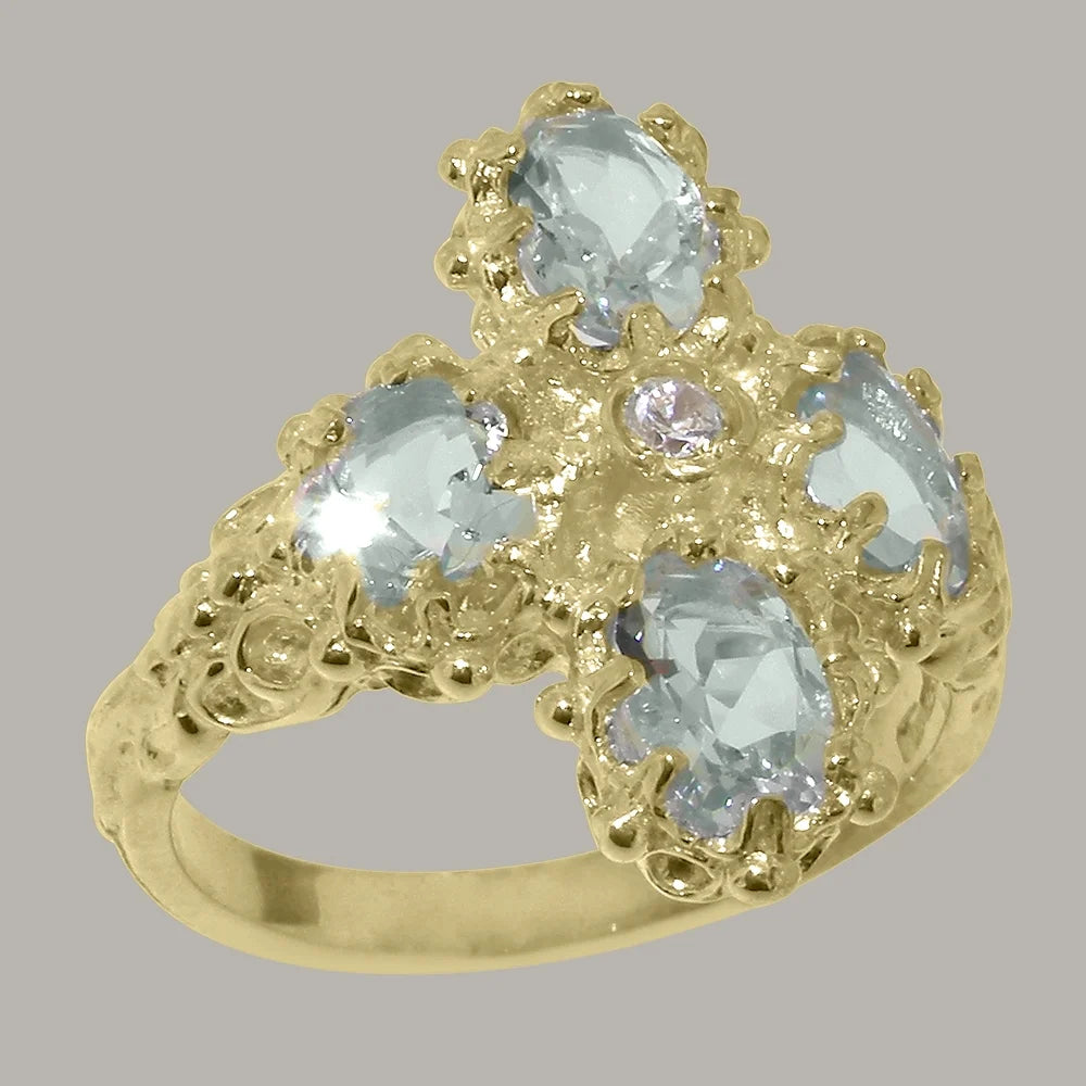 14k Yellow Gold Natural Diamond & Aquamarine Womens Engagement Ring N999