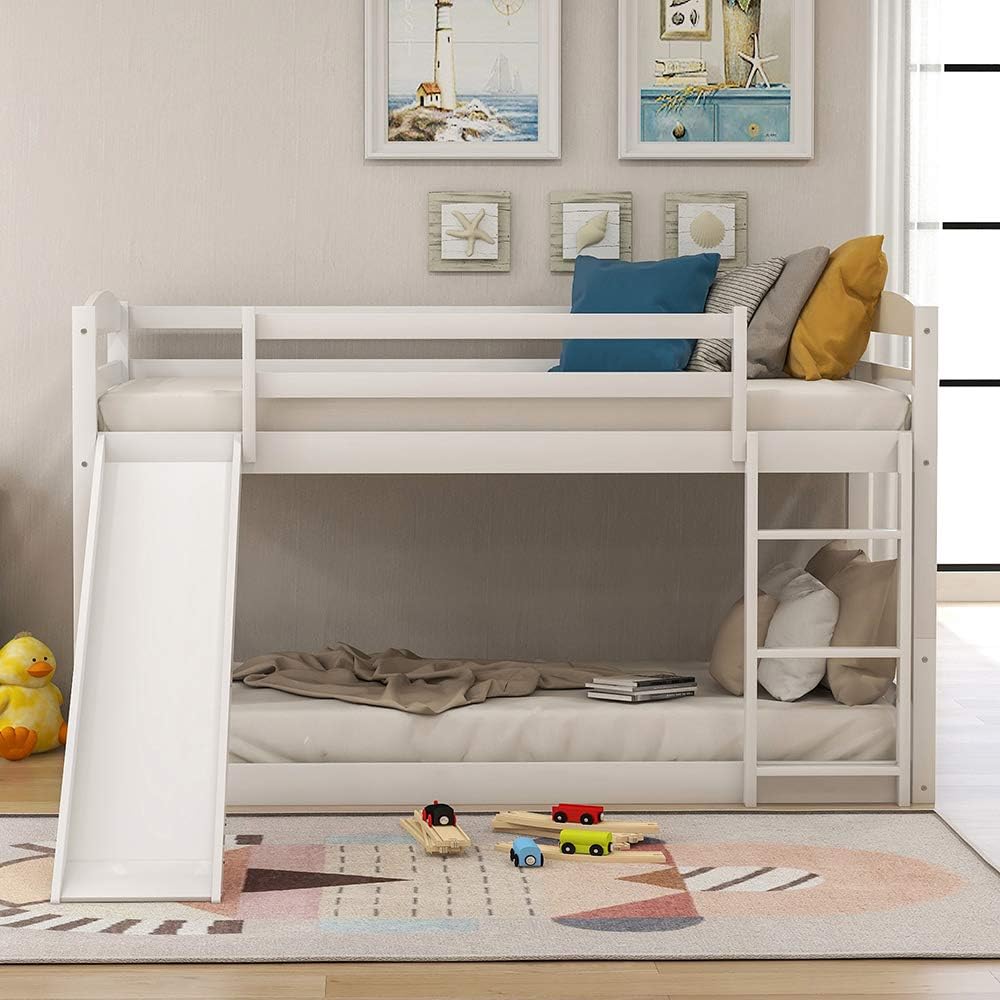 Twin House Shaped Bunk Beds with Slide and Ladder W242259