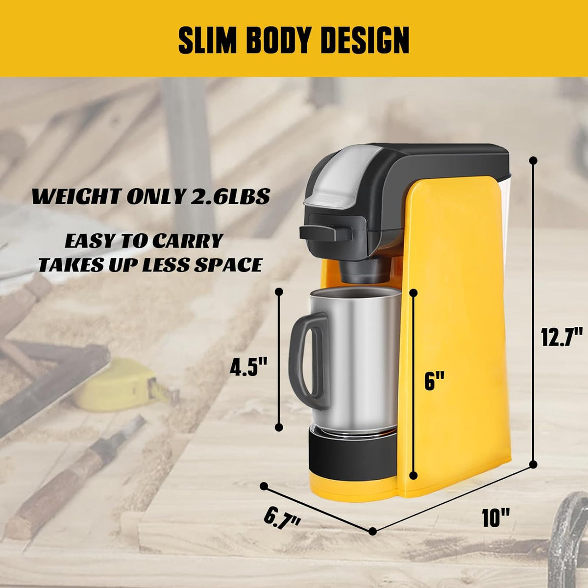Cordless Coffee Maker for Dewalt 20V Max Battery, Portable Single-Serve Brewer for K-Cup Pods and Ground Coffee E9093
