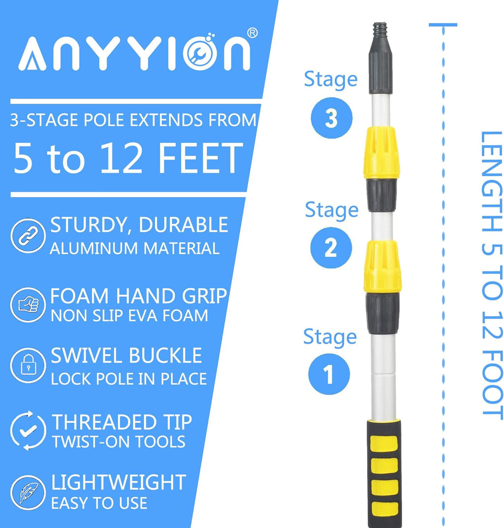 11.5 Foot Telescopic Flow Through Car Wash Brush Soft Bristles Pack of 2 E32455