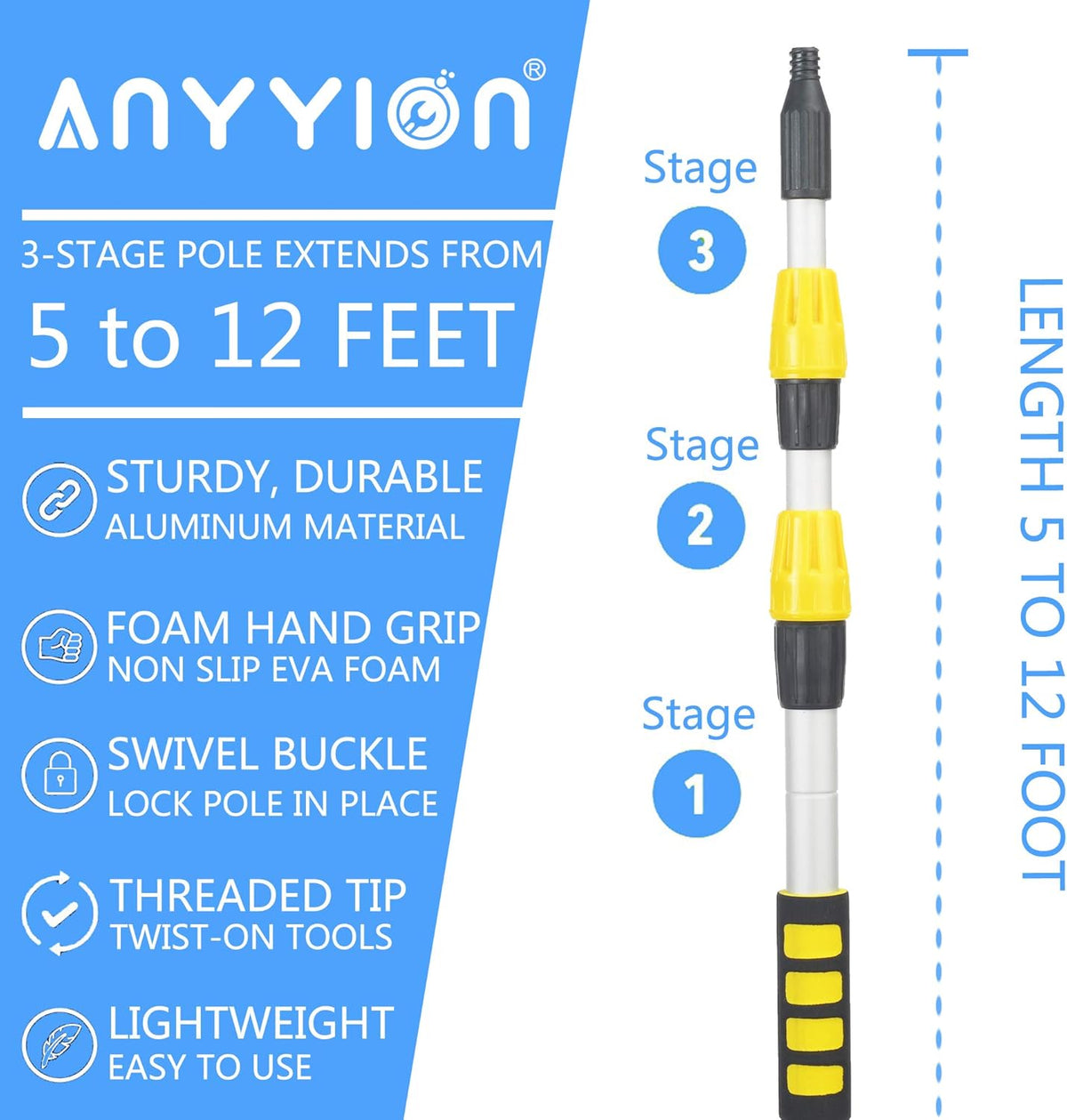 11.5 Foot Telescopic Flow Through Car Wash Brush Soft Bristles Pack of 2 E32455