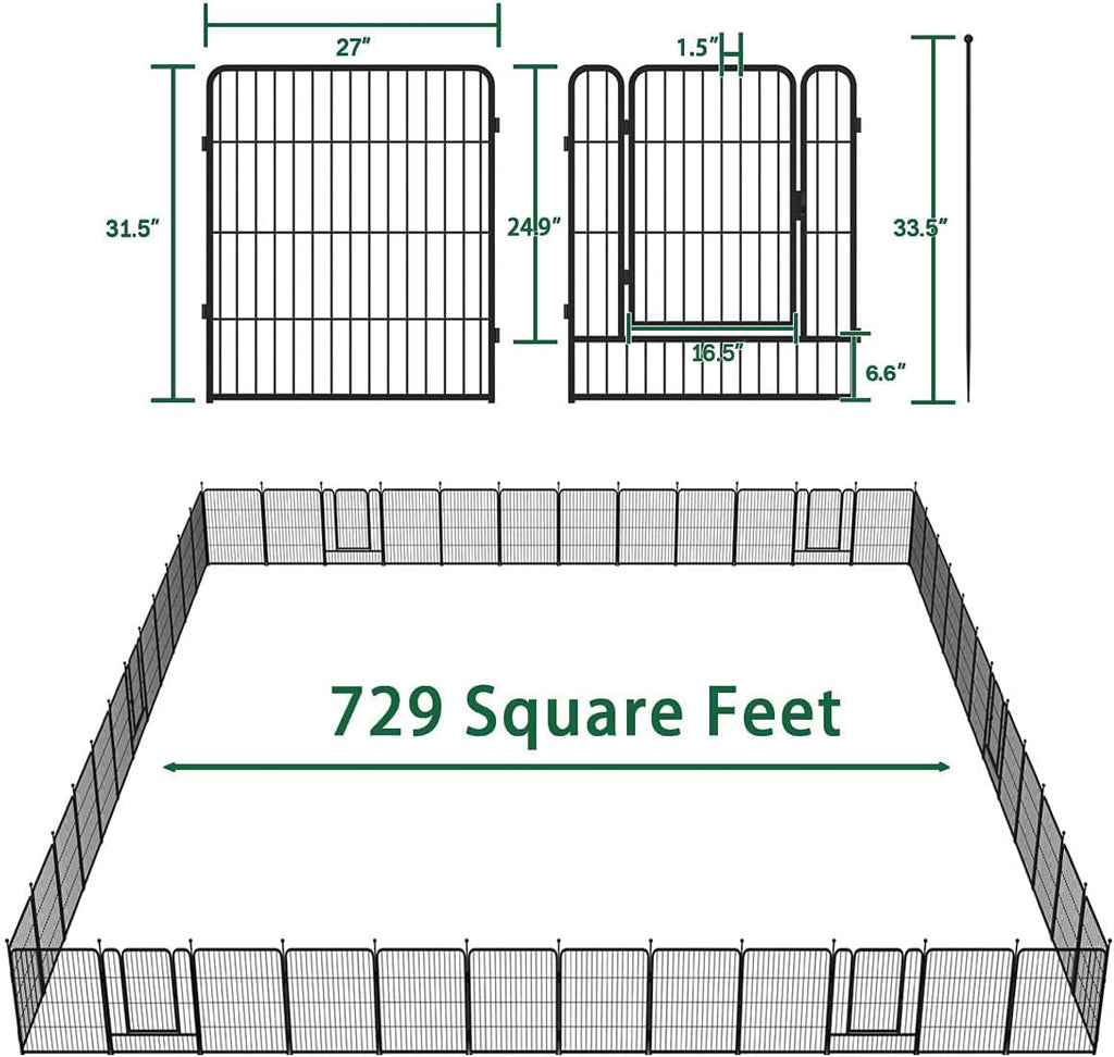 Dog Playpen 8/16/24/32 Panels 24/32/40-Inch Height Pet Fence Gate with Doors T12914