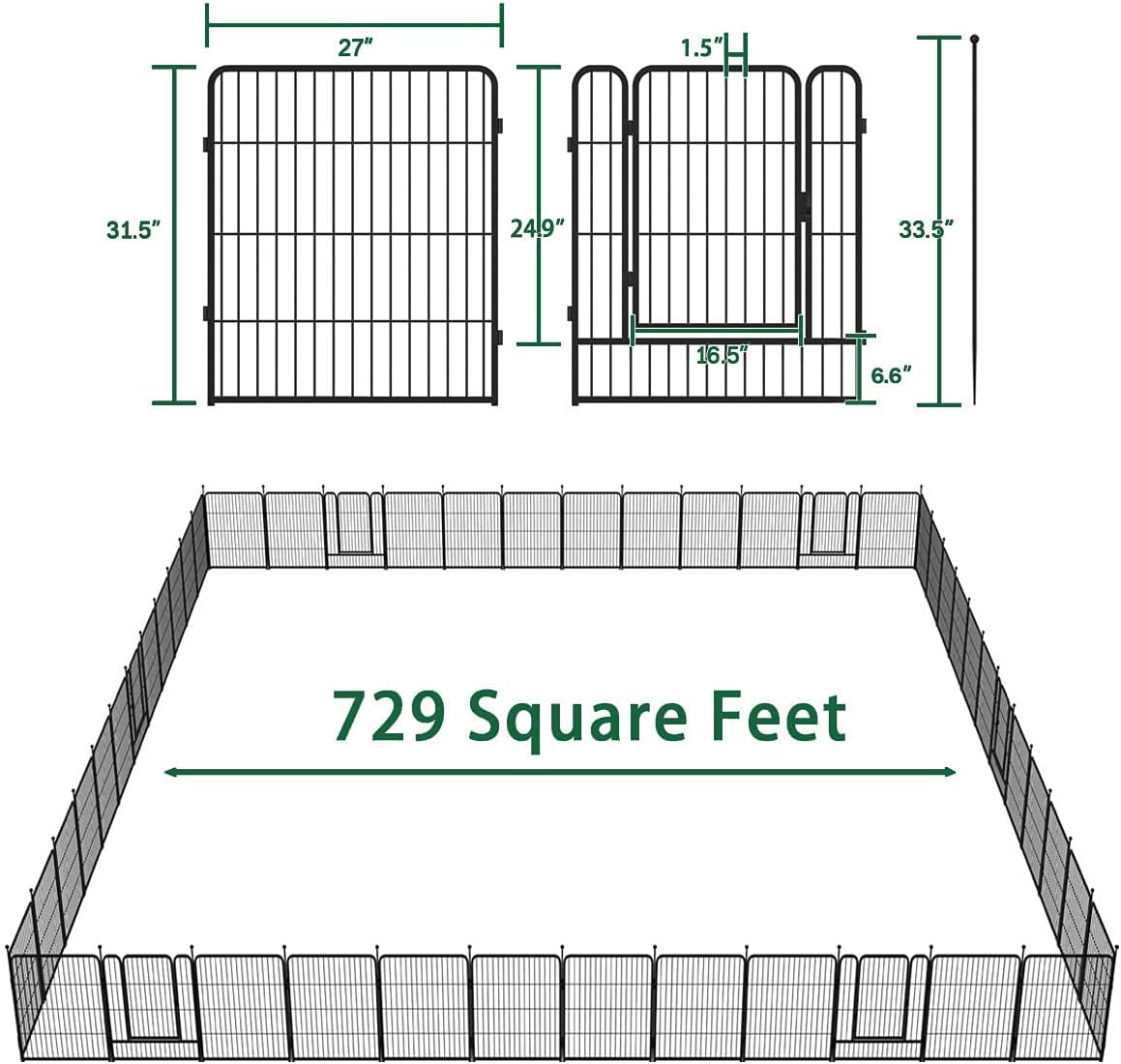 Dog Playpen 8/16/24/32 Panels 24/32/40-Inch Height Pet Fence Gate with Doors T12914