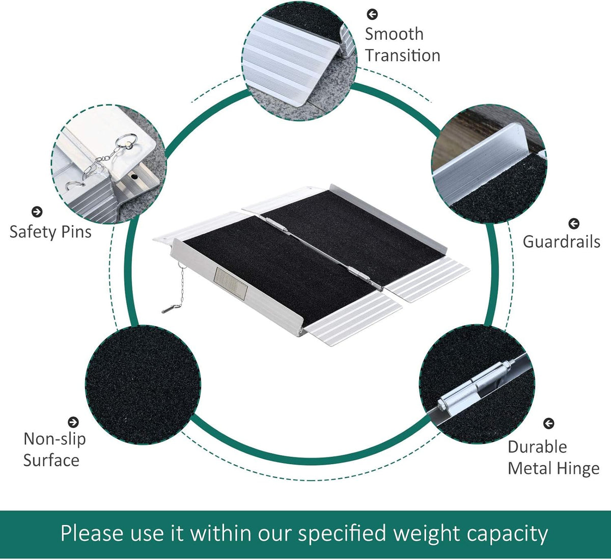 Portable Wheelchair Ramp Aluminum Threshold Single-fold with Carrying Handle L333
