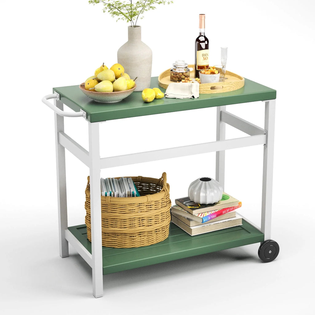 Outdoor Dining Cart Table Aluminum Grill Table with Wheels H46446