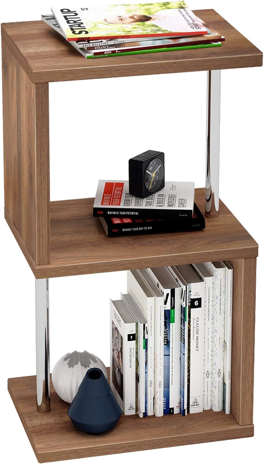 Walnut 5-Tier Steel Frame Ladder Bookshelf I70943