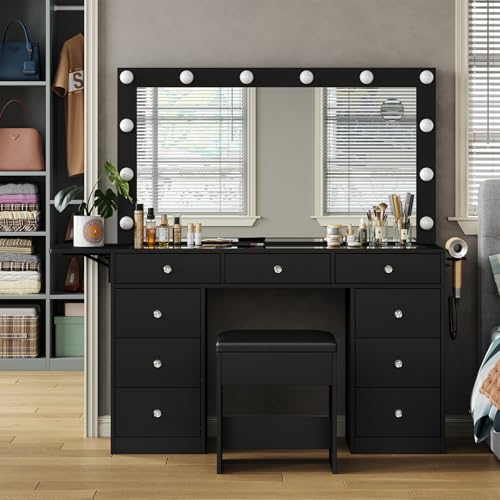 Vanity Desk with Mirror and 9 Drawers T33978