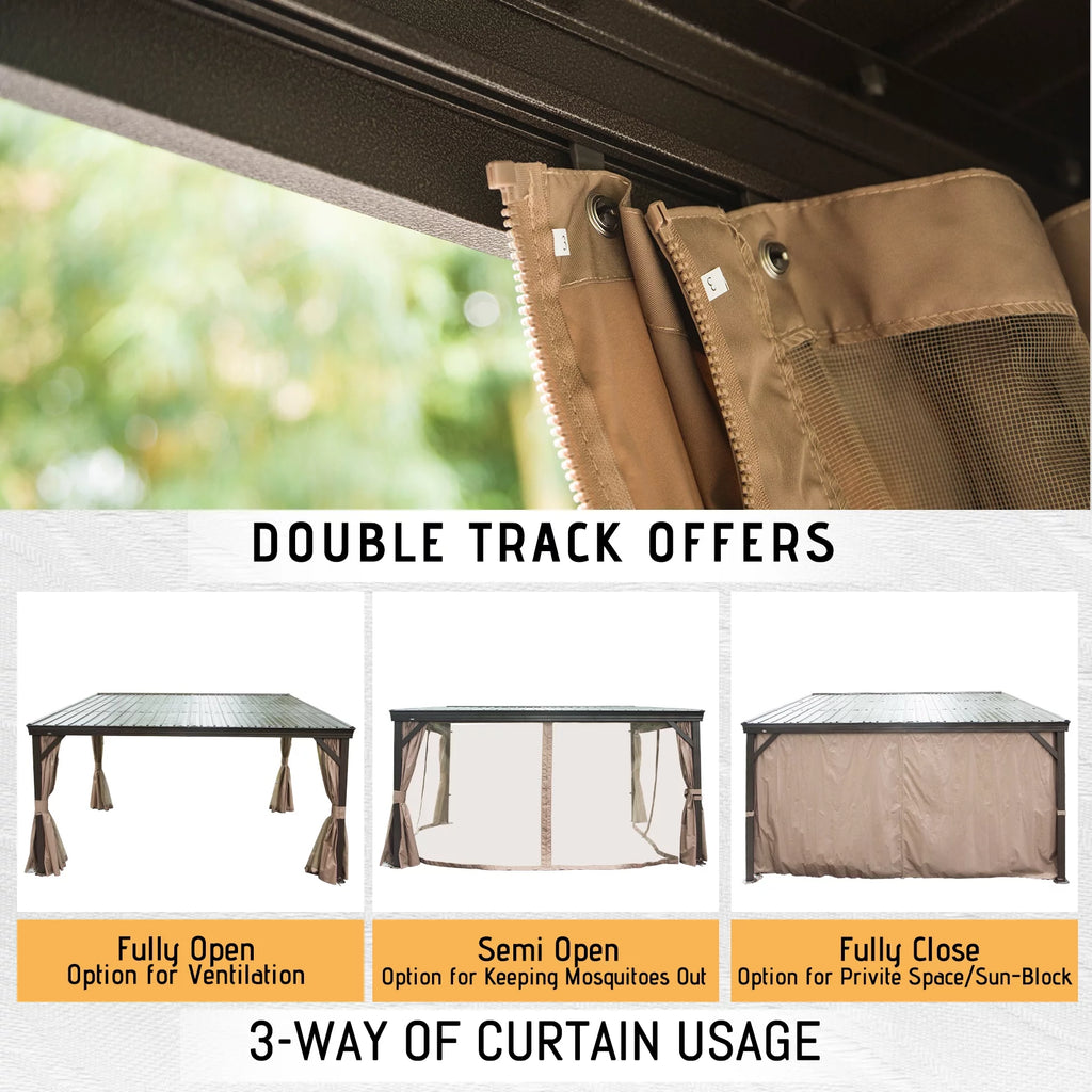 10x12FT Hardtop Wall Mounted Gazebo with Curtains and Netting I2113