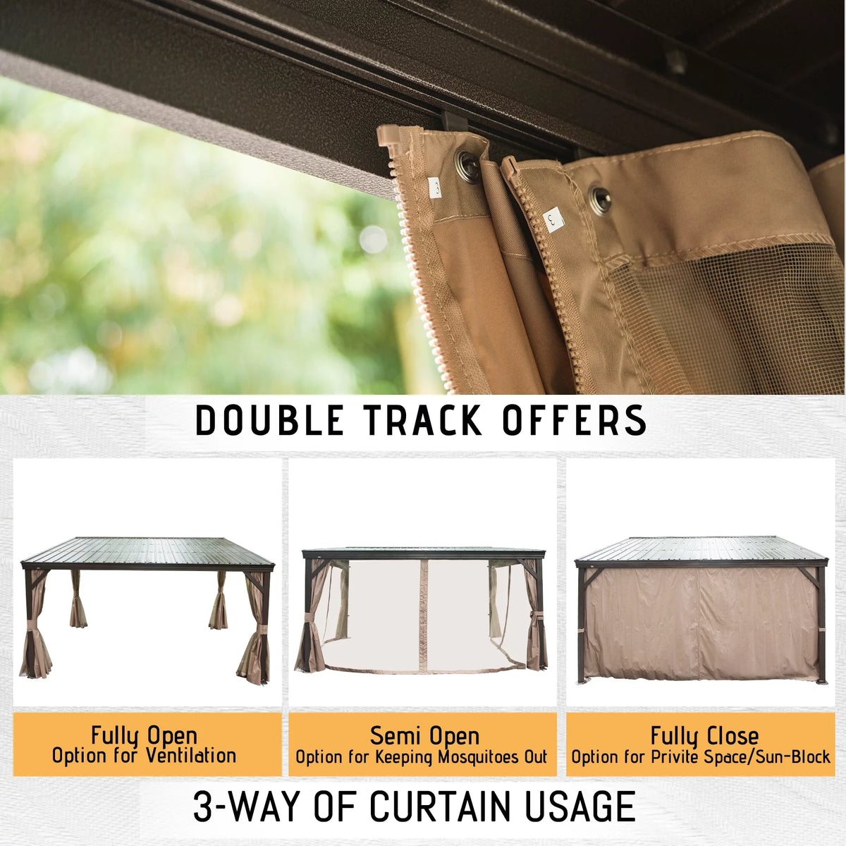 10x12FT Hardtop Wall Mounted Gazebo with Curtains and Netting I2113