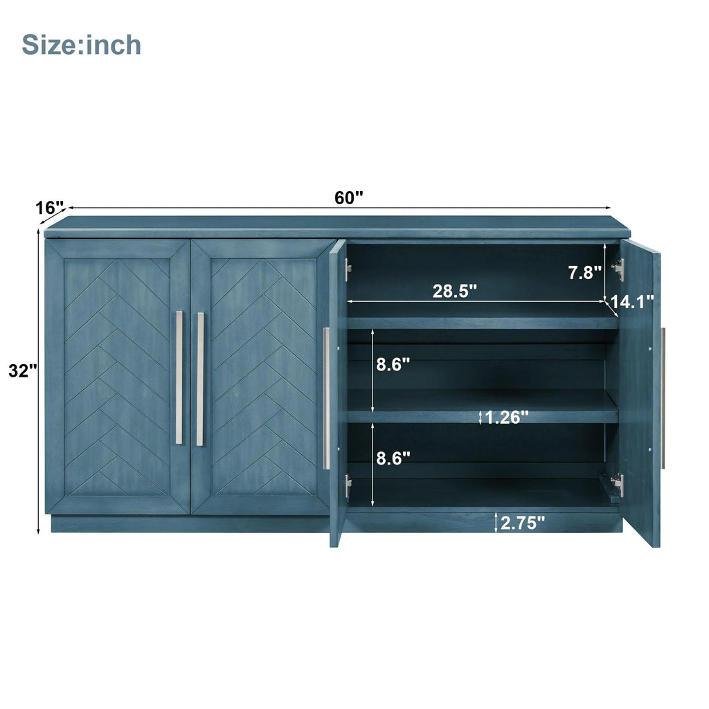 Blue 4 Door Wood Buffet Cabinet with Adjustable Shelves C460