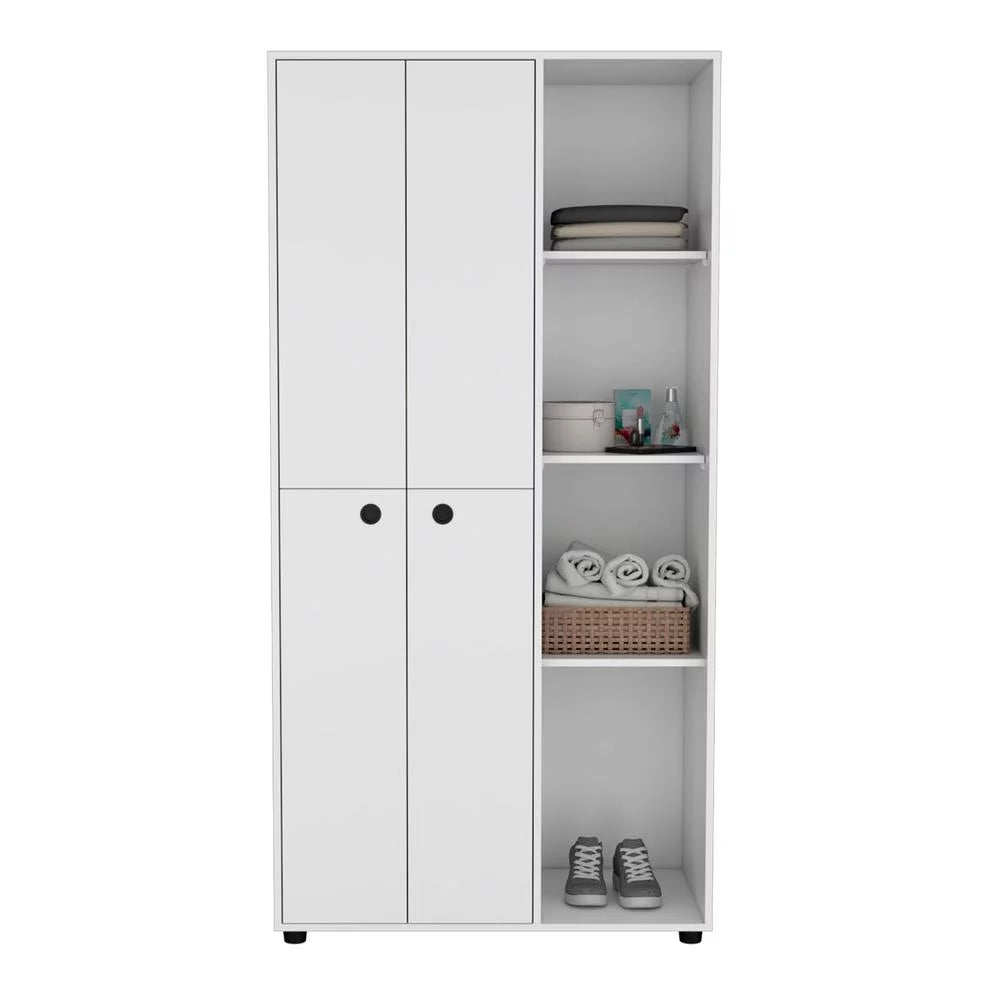 White 2-Door Armoire with Drawer and 4 Open Shelves V987