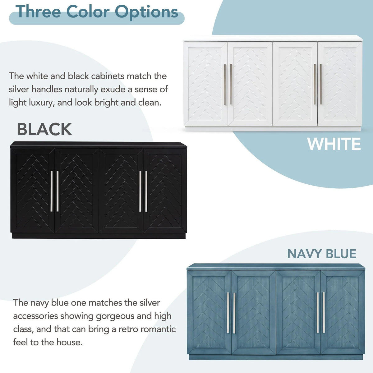 Blue 4 Door Wood Buffet Cabinet with Adjustable Shelves C460