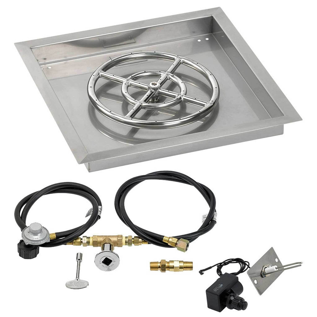 18x22 Square Stainless Steel Drop-In Pan with Match Light Kit Propane Fire Pit Ring P26280