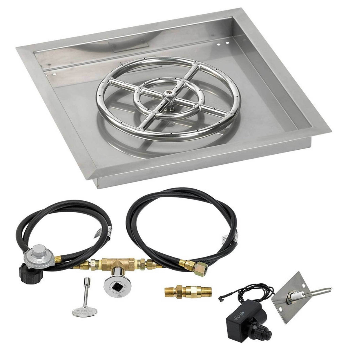 18x22 Square Stainless Steel Drop-In Pan with Match Light Kit Propane Fire Pit Ring P26280