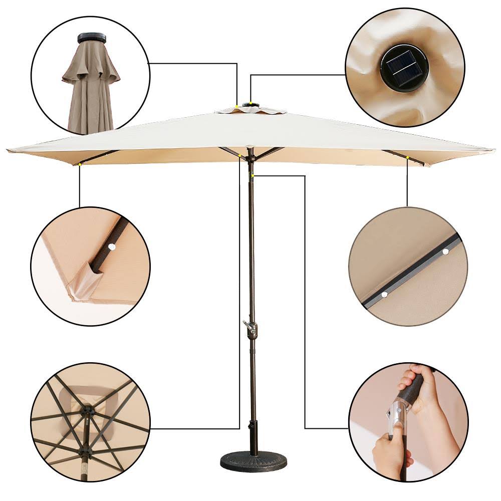 Beige UV Protective Polyester Solar Powered Crank Patio Umbrella V556904