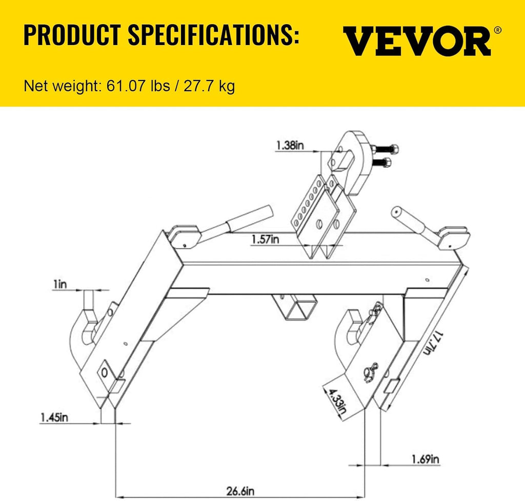 Black 3-Point Quick Hitch with 3000 LBS Lifting Capacity G65642