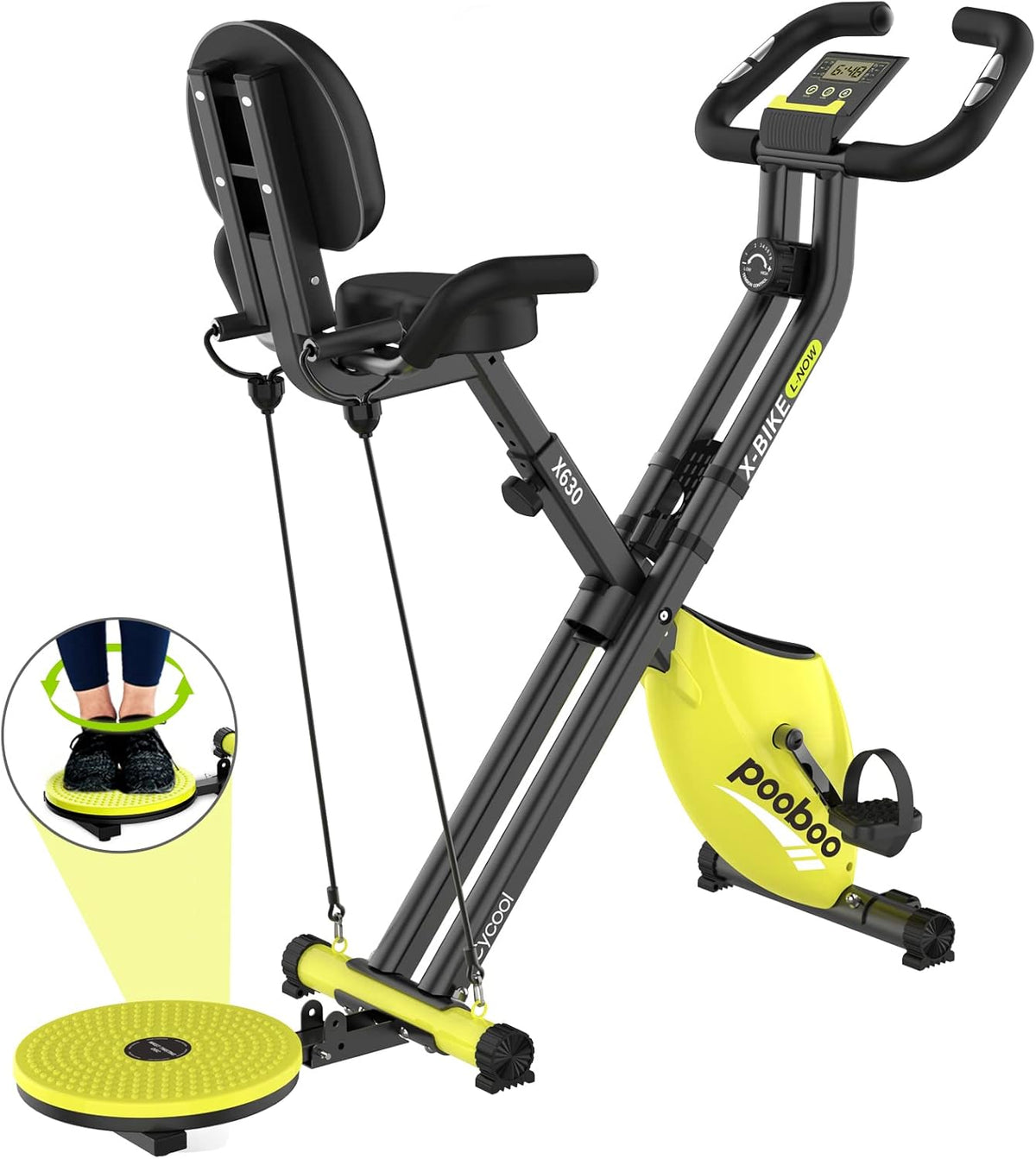 Magnetic 3 in 1 Folding Exercise Bike with Arm Resistance Bands and Twist Board S749